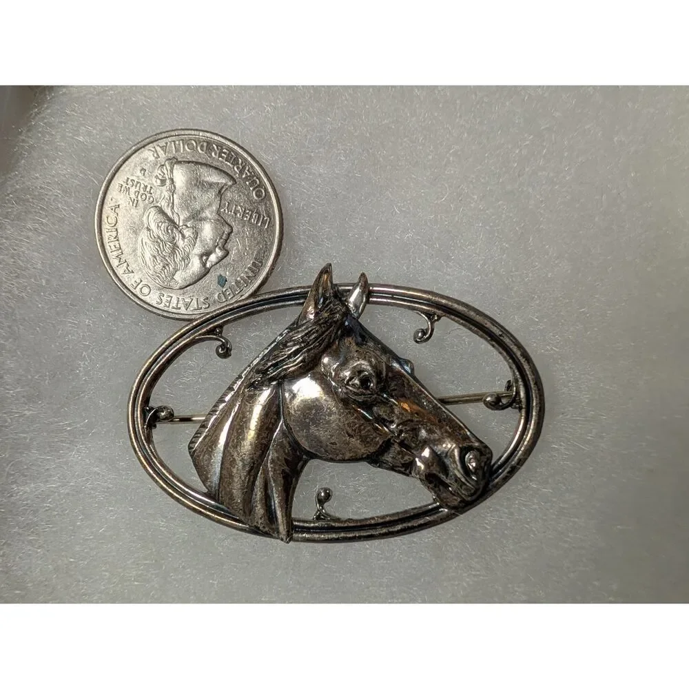 Vintage Mid-Century Sterling Silver Horse Brooch